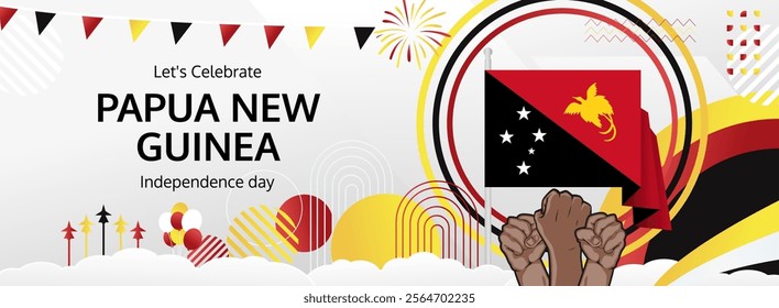 Papua New Guinea Independence Day greeting banner. September 16th is celebrated as Papua New Guinea National Day annually. Unique template with flag and raised fist. Papua Day illustration concept.