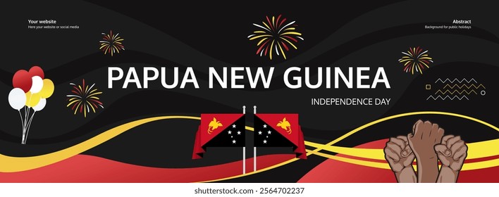 Papua New Guinea Independence Day greeting banner. September 16th is celebrated as Papua New Guinea National Day annually. Unique template with flag and raised fist. Papua Day illustration concept.