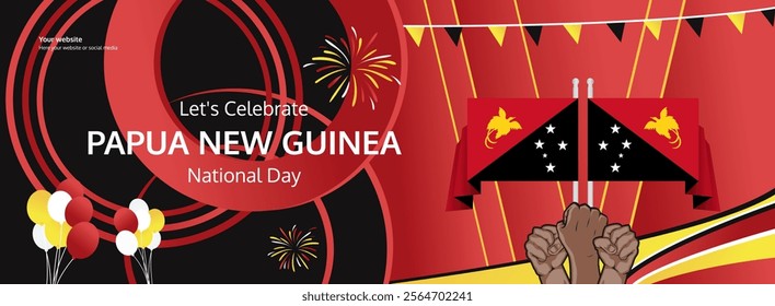 Papua New Guinea Independence Day greeting banner. September 16th is celebrated as Papua New Guinea National Day annually. Unique template with flag and raised fist. Papua Day illustration concept.