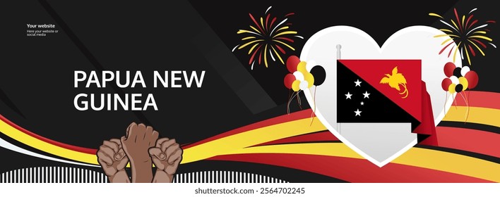 Papua New Guinea Independence Day greeting banner. September 16th is celebrated as Papua New Guinea National Day annually. Unique template with flag and raised fist. Papua Day illustration concept.