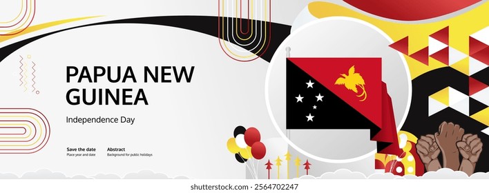 Papua New Guinea Independence Day greeting banner. September 16th is celebrated as Papua New Guinea National Day annually. Unique template with flag and raised fist. Papua Day illustration concept.