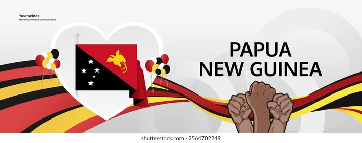 Papua New Guinea Independence Day greeting banner. September 16th is celebrated as Papua New Guinea National Day annually. Unique template with flag and raised fist. Papua Day illustration concept.