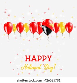 Papua New Guinea Independence Day Sparkling Patriotic Poster. Happy Independence Day Card with Papua New Guinea Flags, Confetti, Stars, Bokeh and Glitter.