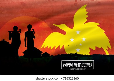 Papua New Guinea Independence Day with Bird of Paradise and People Silhouette Vector Illustration