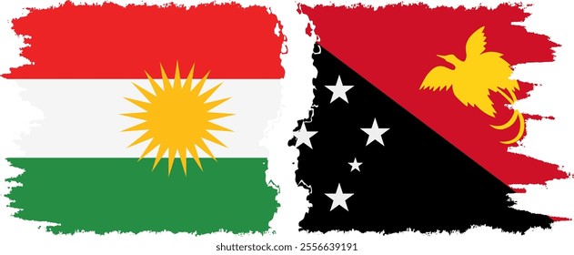 Papua New Guinea and  Kurdistan grunge flags connection, vector