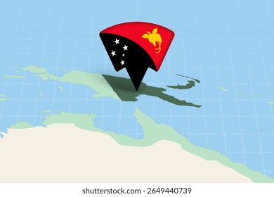 Papua Nova Guiné Localização Destaque no Mapa da Oceânia com Ícone de Bandeira. Design detalhado do vetor.