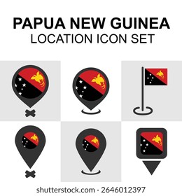 Papua New Guinea location pin set with national colors. Great for Oceania travel tools, maps, and educational materials.