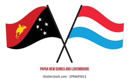 Papua New Guinea and Luxembourg Flags Crossed  Waving Flat Style. Official Proportion. Correct Colors.