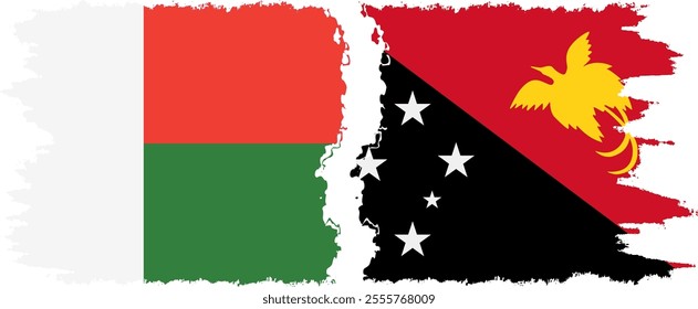 Papua New Guinea and Madagascar grunge flags connection, vector