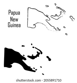 Mapa de Papúa Nueva Guinea de ilustración de vector en blanco y negro.