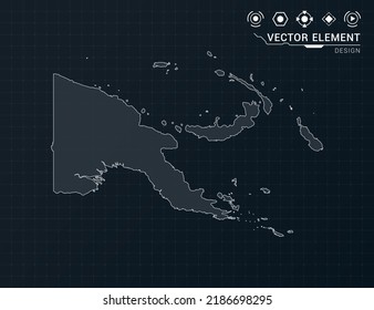 Papua New Guinea map of black digital frame HUD, GUI, UI interface technology radar vector.