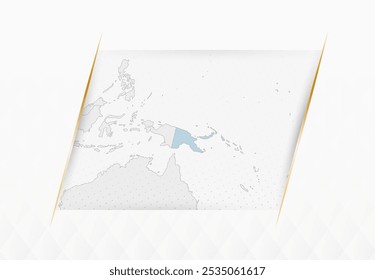 Papúa Mapa de la Nueva Guinea en azul con acentos enmarcados en oro. Mapa de Vector moderno de Papúa Guinea Nueva. Ilustración vectorial.