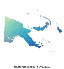 Papua New Guinea map - blue geometric rumpled triangular low poly style gradient graphic background , polygonal design for your . Vector illustration eps 10.