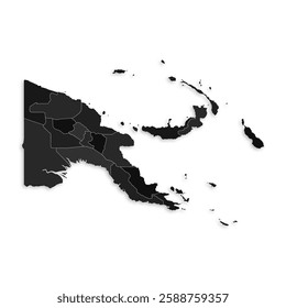 Papua New Guinea map with border highlighted regions, states, isolated on white background. Template map of Papua New Guinea. Detailed vector illustration.