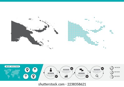 Papua New Guinea map of dots gray and green for presentation. Set couple pixel creative concept for infographic.