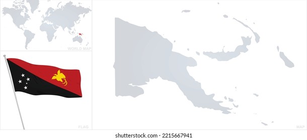 Papua New Guinea  map and flag. vector