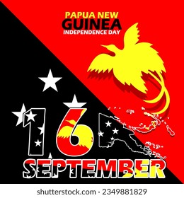 Papua New Guinea map and flag, with bold text to commemorate Papua New Guinea Independence Day on September 16