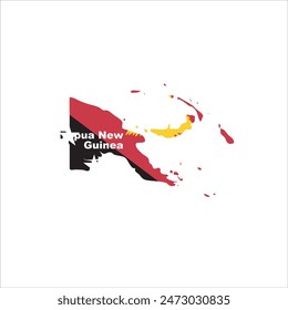 Papúa Nueva Guinea mapa y colores de la bandera diseño sobre fondo blanco