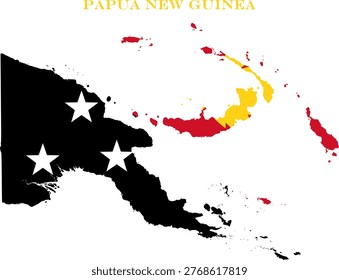 Papua New Guinea Map Flag Oceania National Vector Outline Art