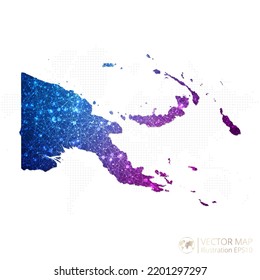 Papua-Neuguinea-Karte in geometrischem Wireframe-Blau mit violettem polygonalem Farbverlauf-Grafik auf weißem Hintergrund. Vektorgrafik Eps10.