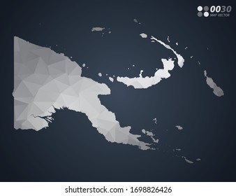 Papúa Nueva Guinea mapea mosaico de triángulo rojo polígono gris con fondo oscuro. vector de degradado de estilo.
