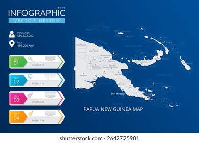 Papua New Guinea map with location pointer marks. High detailed country map with division, cities and capital infographic template. Vector illustration EPS10