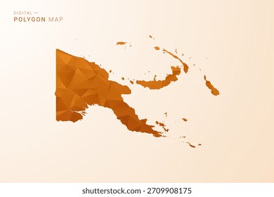 Papúa Mapa de la Nueva Guinea - Ilustración vectorial de polígono de polietileno bajo en tono naranja, estilo geométrico limpio, aislado sobre fondo blanco.