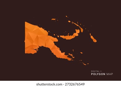 Papua-Neuguinea-Karte - Low-Poly-Polygon-Vektor, geometrische dreieckige Silhouette in Orange und dunklen Brauntönen, saubere moderne Infografik, isolierter Hintergrund.