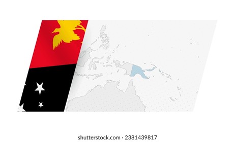 Papua New Guinea map in modern style with flag of Papua New Guinea on left side. Vector illustration of a map.