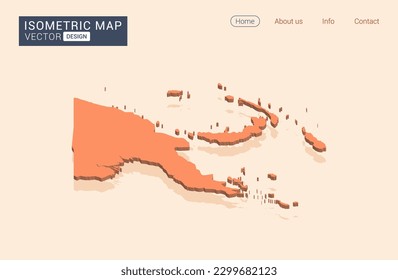 Papua New Guinea map orange with isometric vector.