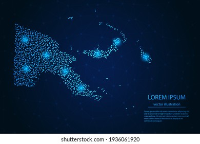 Papua New Guinea map from point blue and glowing stars on a dark background. Vector eps 10.