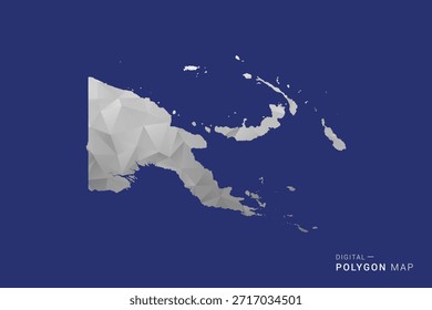 Papúa Mapa de Guinea Nueva - Ilustración vectorial de estilo de mapa blanco y negro polígono, diseño geométrico de bajo poli, aislado sobre fondo azul.