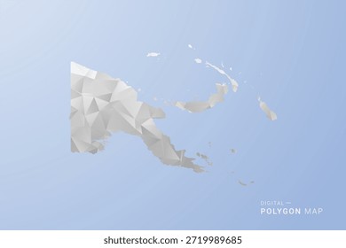 Papua New Guinea Map - polygon style vector illustration in gray, white and blue tone, low-poly geometric design, minimal silhouette, suitable for infographic and modern design.