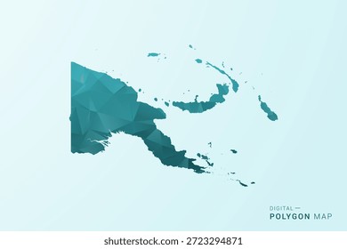 Papúa Mapa de la Nueva Guinea - Ilustración vectorial de estilo polígono en diseño geométrico azul-verde verde azulado bajo poli, silueta minimalista moderna.