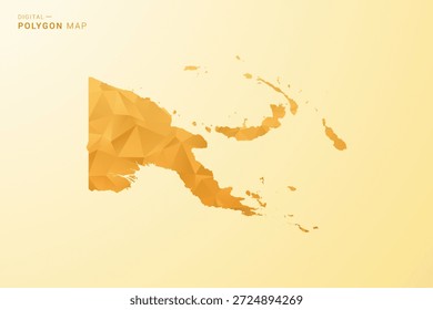 Papua New Guinea Map - Polygon style vector illustration in yellow and orange low poly geometric design, modern minimal silhouette, isolated for infographic.