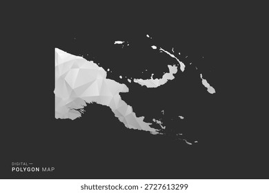 Papúa Mapa de Guinea Nueva - Ilustración vectorial de estilo polígono en diseño geométrico de bajo poli negro, gris y blanco, silueta mínima, aislado para infografía.