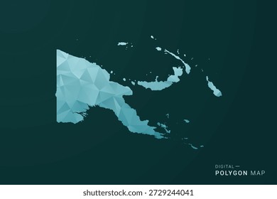 Papúa Mapa de Guinea Nueva - Ilustración vectorial de estilo polígono en diseño geométrico de bajo poli verde y azul, silueta mínima limpia para infografía.