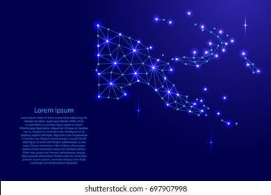 Papua New Guinea map of polygonal mosaic lines network, rays and space stars of vector illustration.
