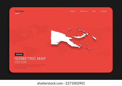 Papua New Guinea map red isolated on dark background with 3d world map isometric vector illustration.