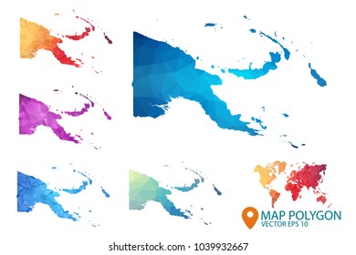 Papua New Guinea Map - Set of geometric rumpled triangular low poly style gradient graphic background , Map world polygonal design for your . Vector illustration eps 10.