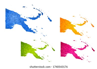 Mapa de Papúa Nueva Guinea - Conjunto de fondo gráfico triangular triangular triangular de gradiente de estilo polo bajo, diseño poligonal para sus ,Vector eps 10.
