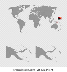 Papua New Guinea Map Set with World Location.