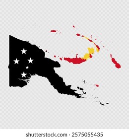 Papua New Guinea map silhouette with flag.