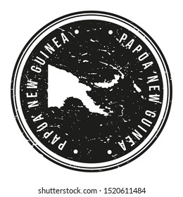 Papua New Guinea Map Symbol. Round Design Stamp. Travel and Business Vector.