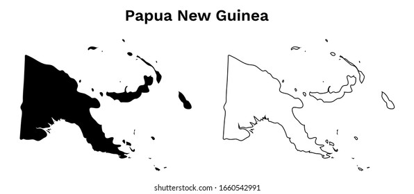 Vector de mapa de Papúa Nueva Guinea - Mapa en blanco de la silueta negra de Papúa Nueva Guinea y esquema aislado de fondo blanco