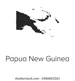 Papua New Guinea Map Vector Illustration - Silhouette, Outline, Papua New Guinea Travel and Tourism Map