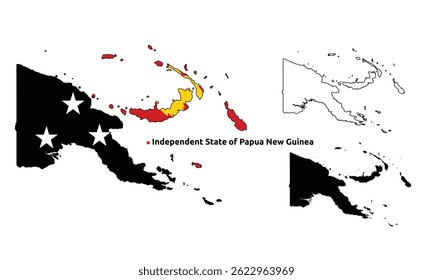 Papua New Guinea Map Vector - Country Outline, Flag Inside Map, Blank and Silhouette Version