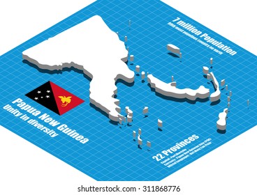 Papua New Guinea map vector three dimensional