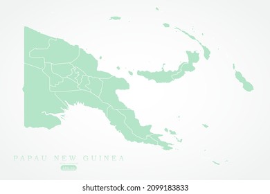 Papua New Guinea Map - World Map International vector template with High detailed including green and white outline color isolated on white background - Vector illustration eps 10