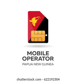 Papua new Guinea mobile operator. SIM card with flag. Vector illustration